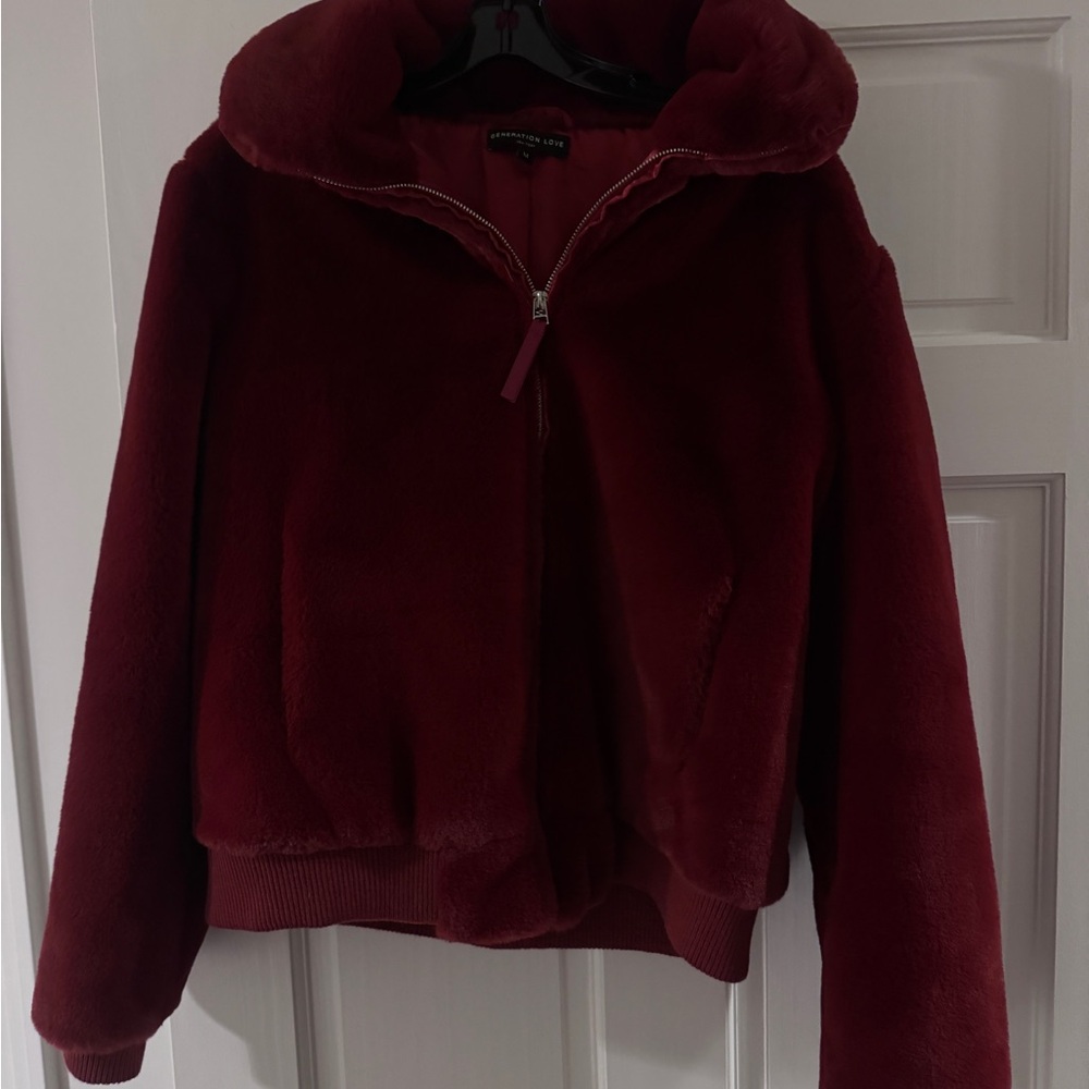 Generation Love Deep Burgundy Plush Teddy Zip Jacket